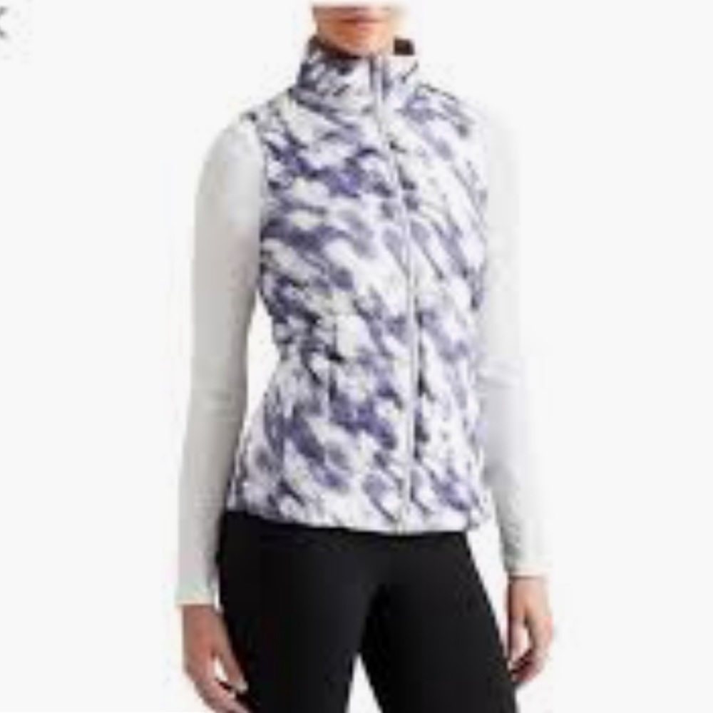 Athleta Altitude Down Vest in White /Gray Print